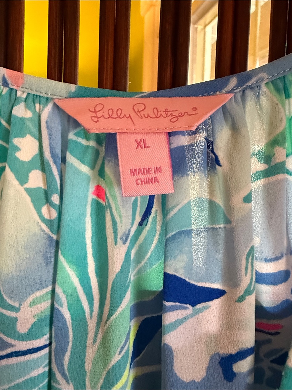 Lilly Pulitzer Light Blue Tropical Ruffle Peasant Blouse - Picture 2 of 4